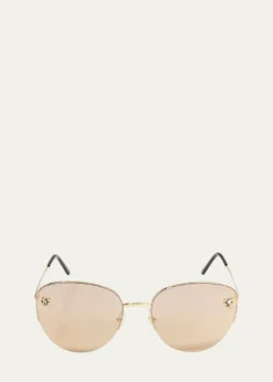 CartierPanthere Semi-Rimless Metal Cat-Eye Sunglasses