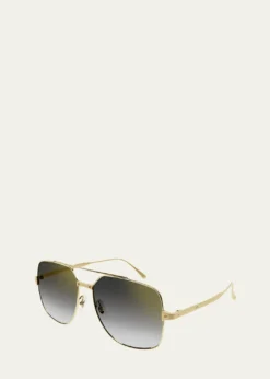 CartierRectangle Metal Aviator Sunglasses