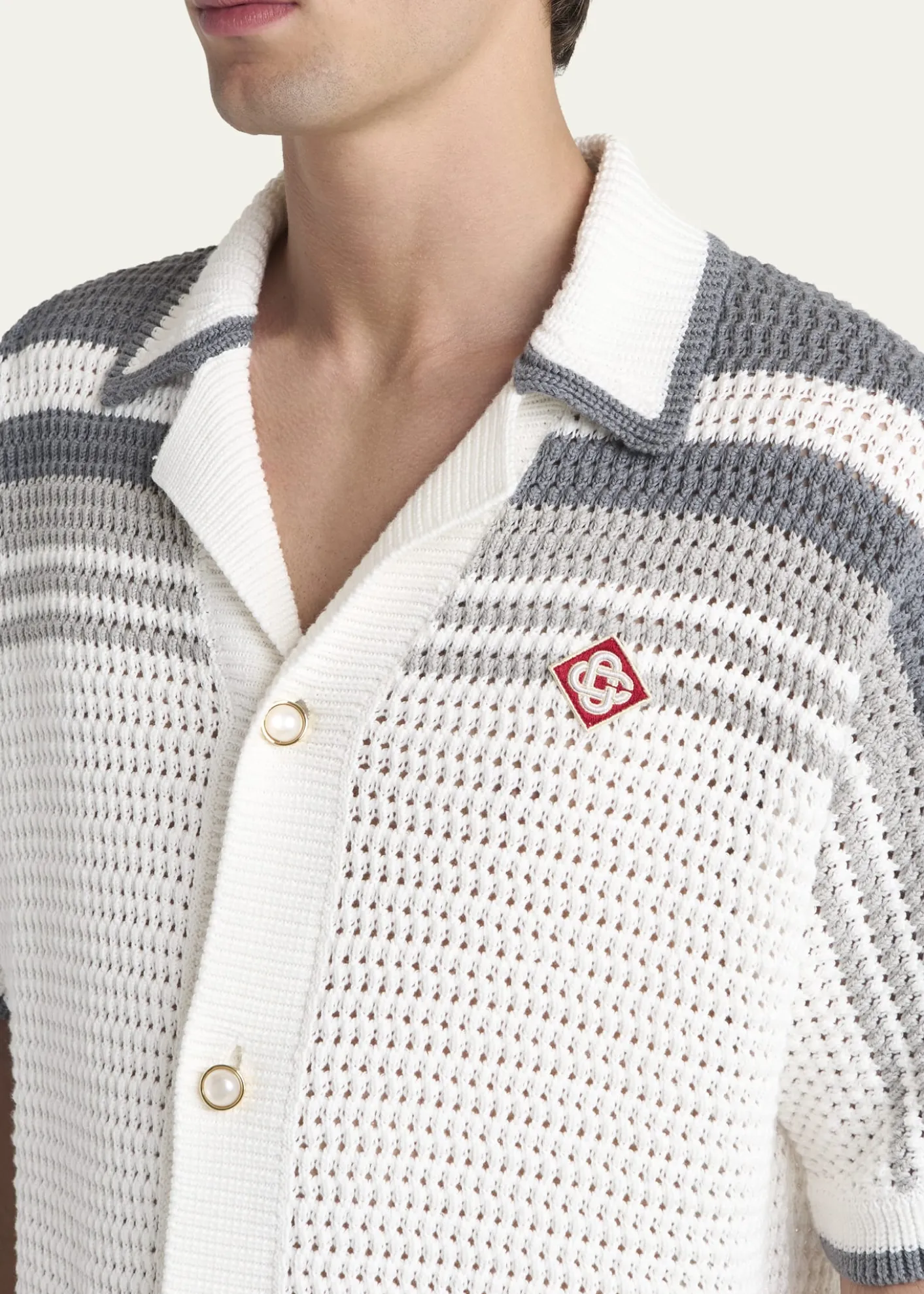 CASABLANCAMen's Cotton Crochet Short-Sleeve Tennis Shirt