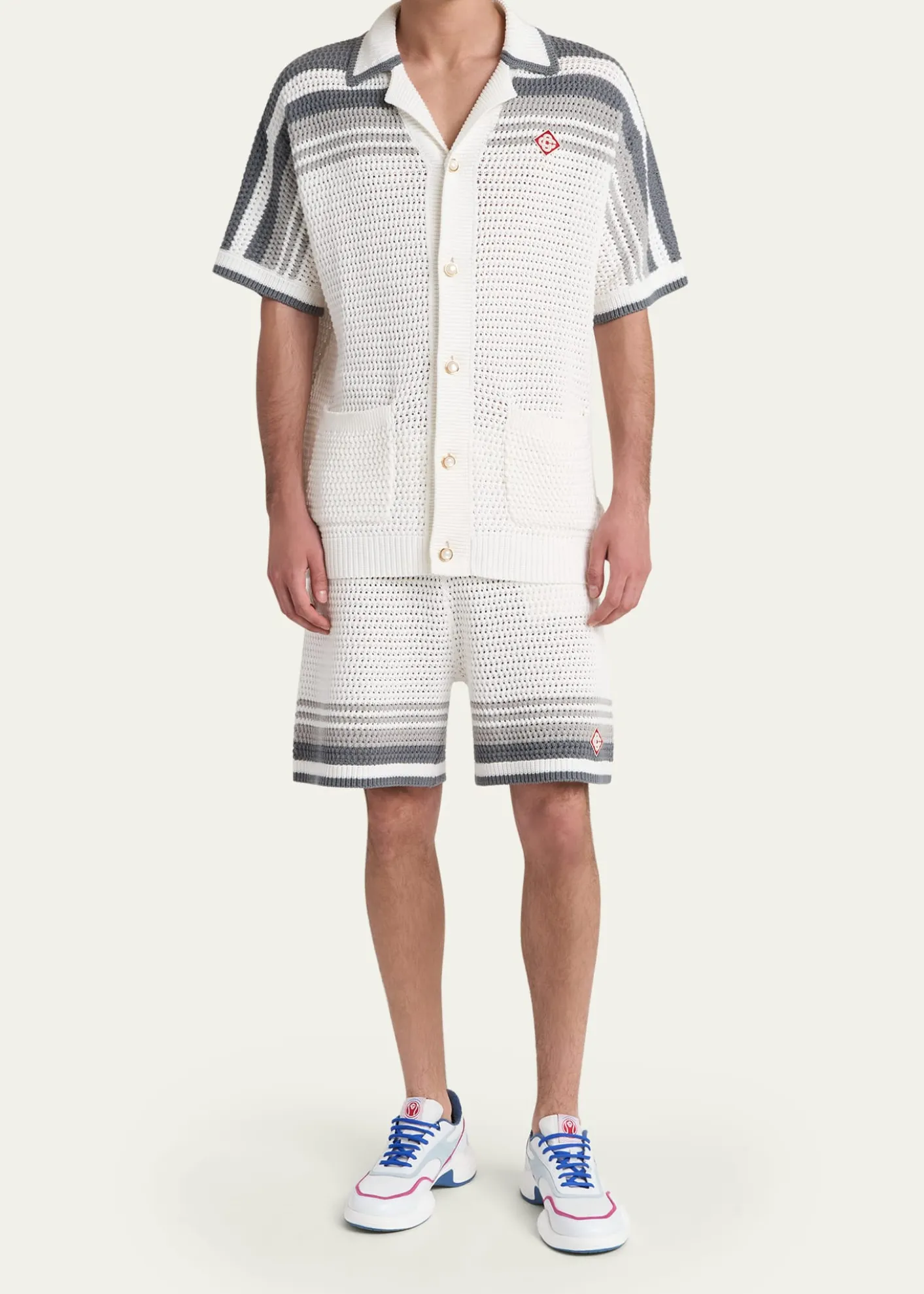 CASABLANCAMen's Cotton Crochet Short-Sleeve Tennis Shirt