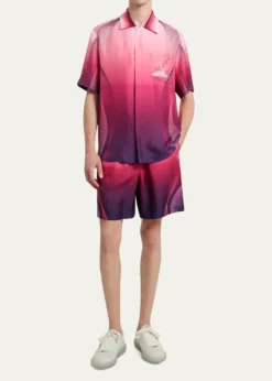 CASABLANCAMen's Silk Half-Tone Logo Drawstring Shorts