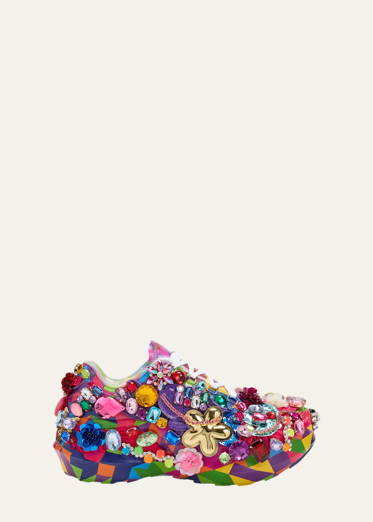 CDG x SalomonEmbellished Printed Leather Platform Sneakers