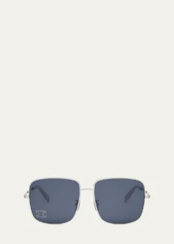CelineRhinestone Triomphe Metal Square Sunglasses