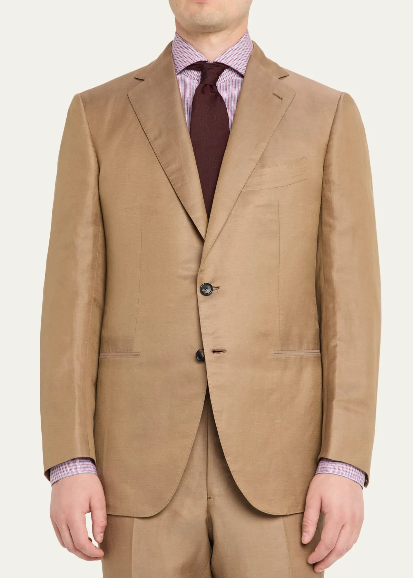 Cesare AttoliniMen's Linen and Silk Topstitch-Pocket Two-Piece Suit