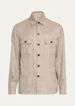 Cesare AttoliniMen's Cashmere and Silk Herringbone Field Jacket