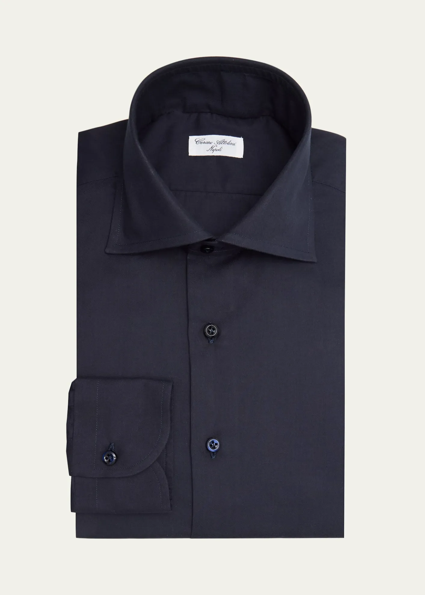 Cesare AttoliniMen's Solid Cotton Spread-Collar Sport Shirt