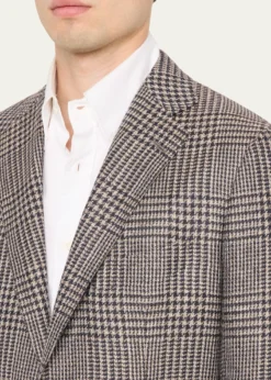 Cesare AttoliniMen's Wool, Silk and Linen Prince of Wales Sport Coat