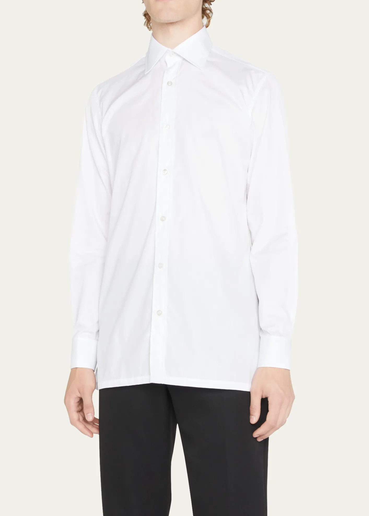 CharvetMen's Basic Solid Point-Collar Dress Shirt with French Cuffs