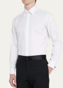CharvetMen's Slim Fit Covered Placket Dress Shirt