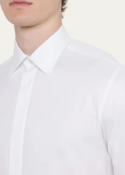 CharvetMen's Slim Fit Covered Placket Dress Shirt