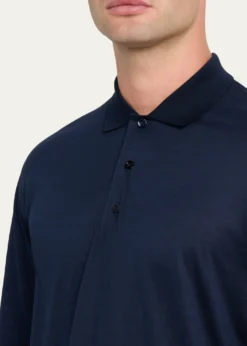 CharvetMen's Cotton Jersey Long-Sleeve Polo Shirt