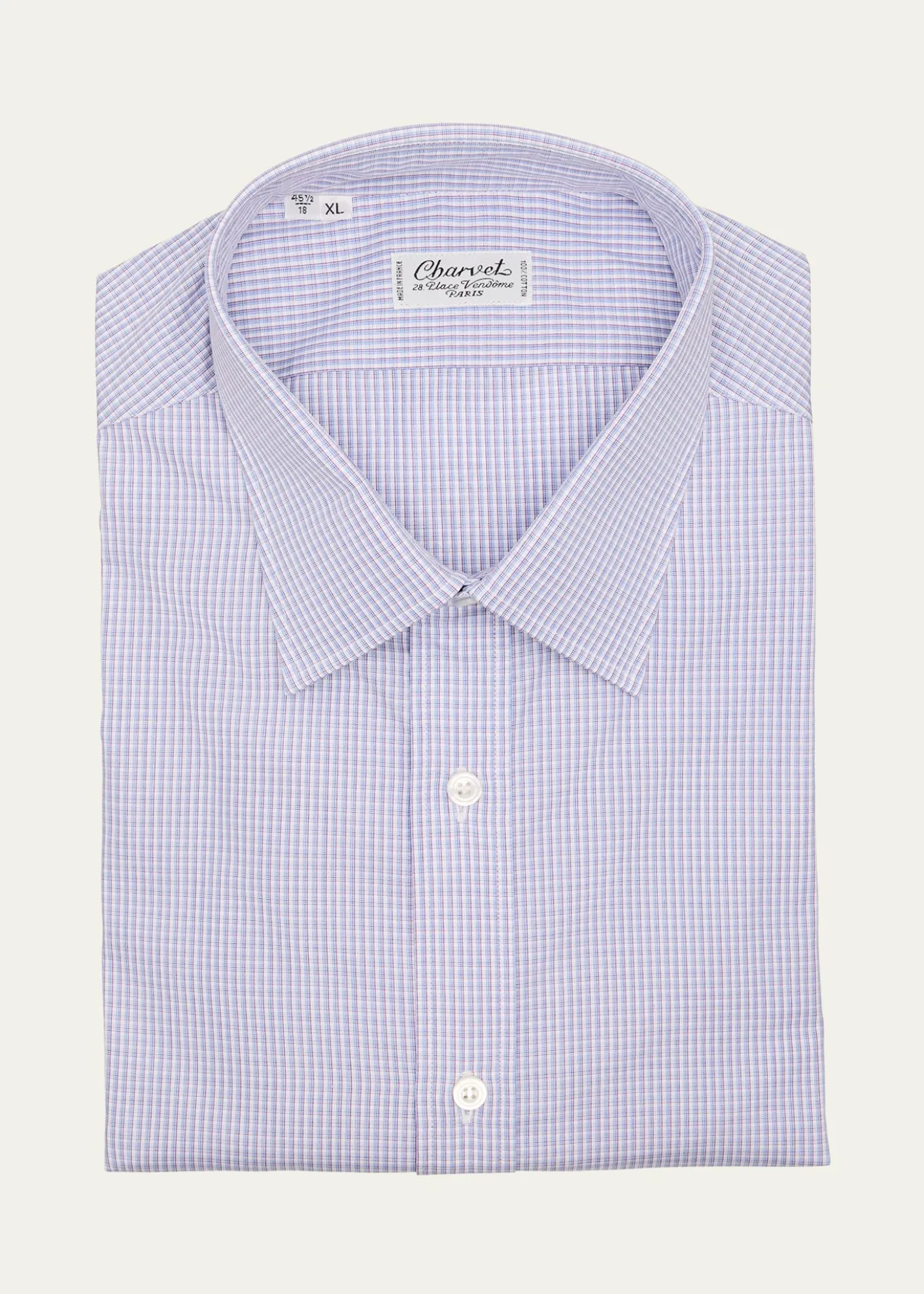 CharvetMen's Cotton Micro-Check Point Collar Slim Dress Shirt