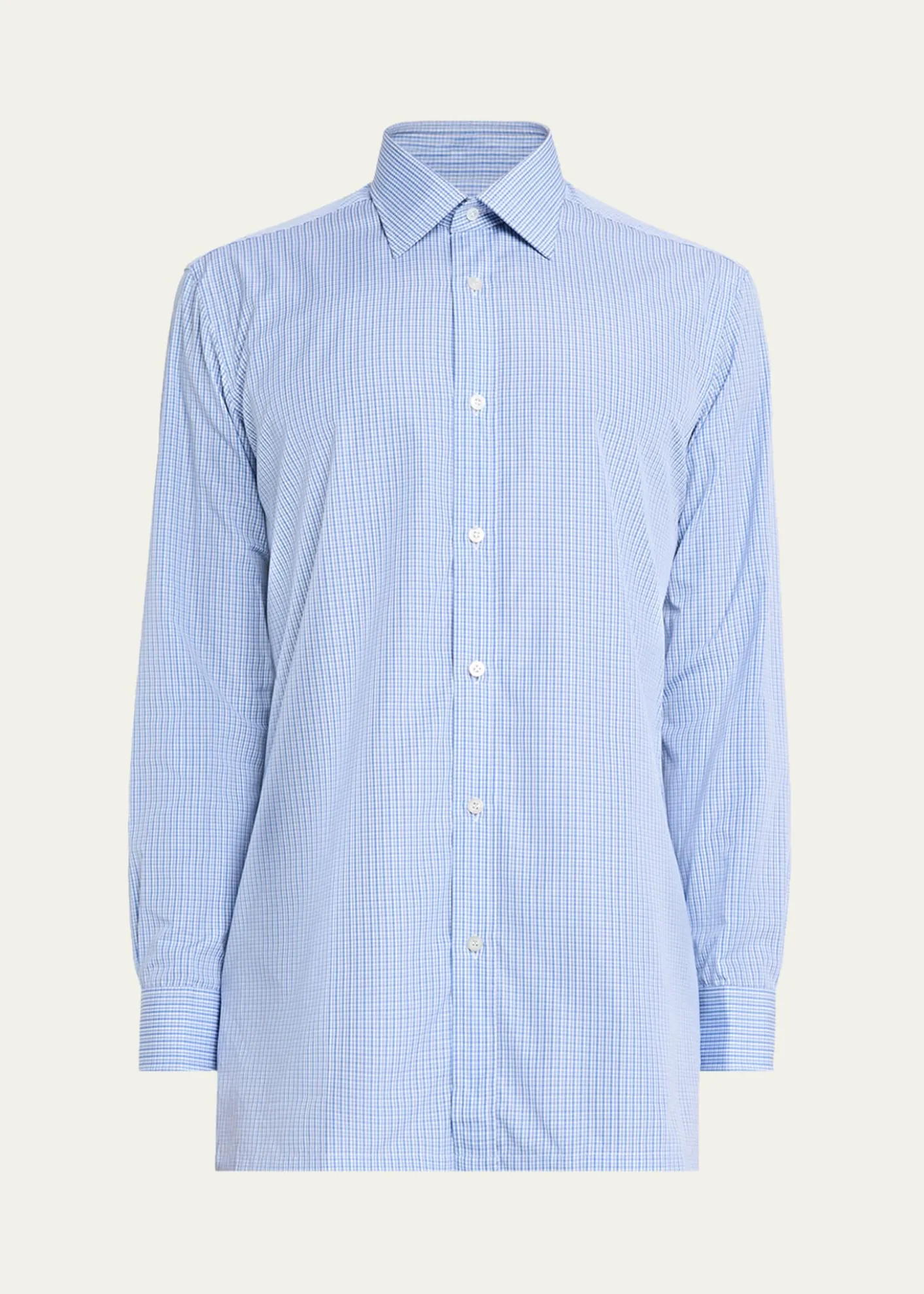CharvetMen's Cotton Point Collar Micro-Plaid Sport Shirt