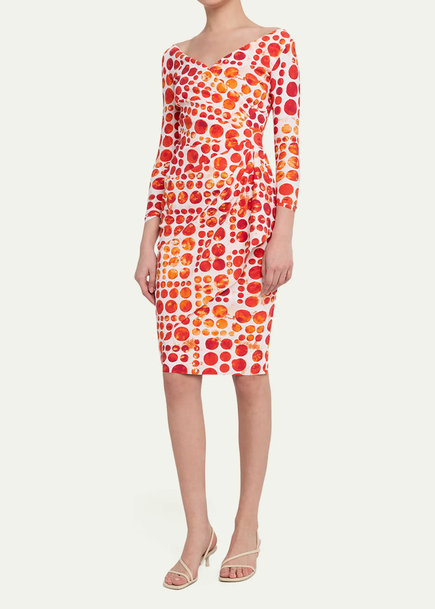 Chiara Boni La Petite RobeFloral V-Neck Long-Sleeve Side-Drape Dress