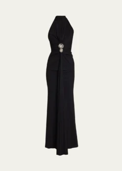Chiara Boni La Petite RobeNitsa Floral-Embellished Halter Column Gown