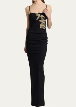 Chiara Boni La Petite RobeNitra Strapless Bead Applique Column Gown