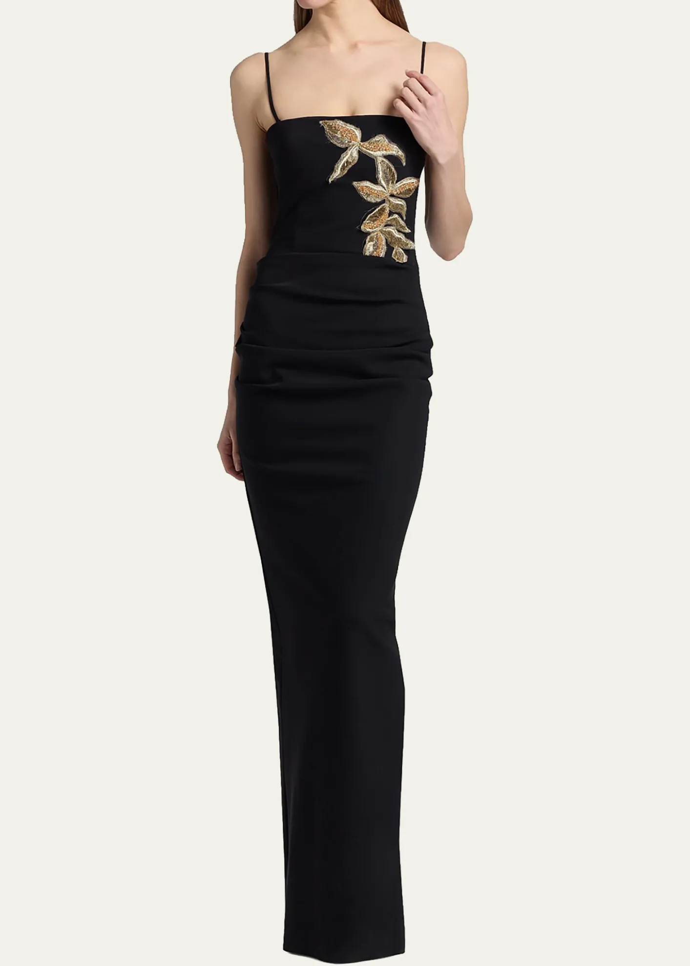 Chiara Boni La Petite RobeNitra Strapless Bead Applique Column Gown