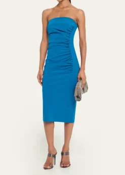 Chiara Boni La Petite RobeStrapless Ruched Bodycon Midi Dress