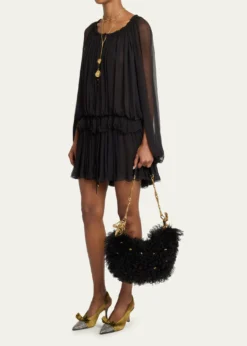 ChloeChain Horse Shoulder Bag in Curly Shearling