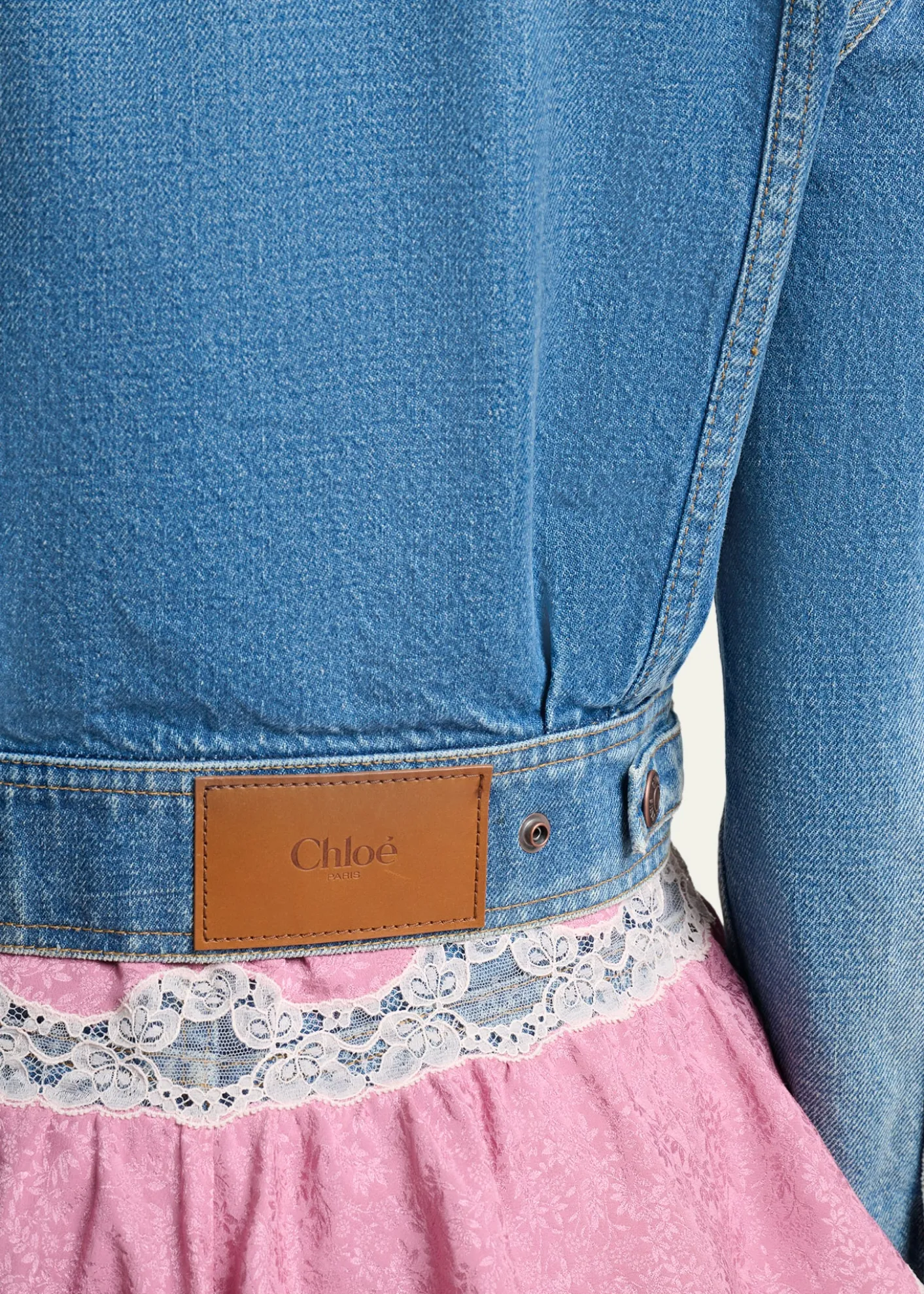 ChloeCollarless Denim Crop Jacket