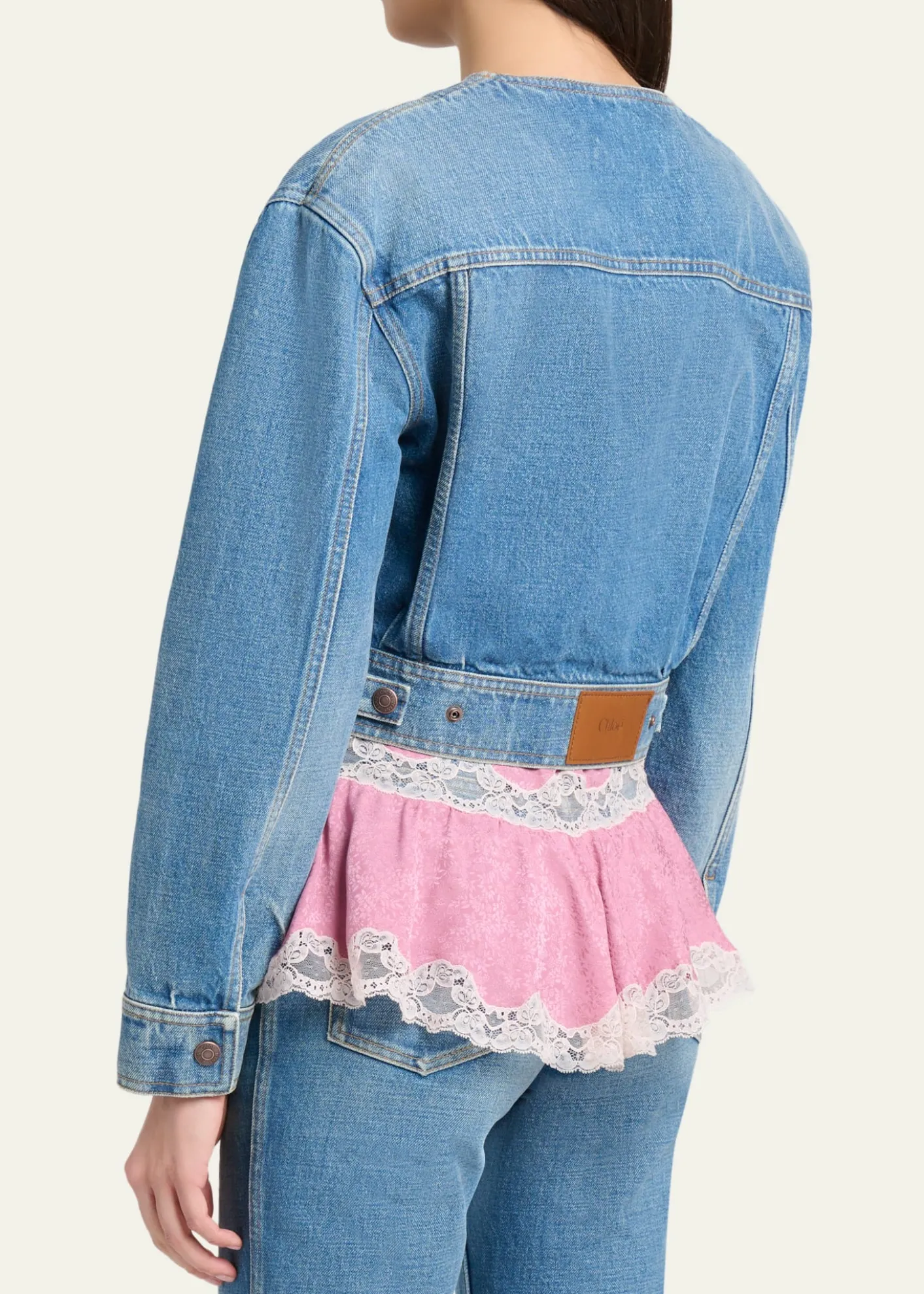 ChloeCollarless Denim Crop Jacket