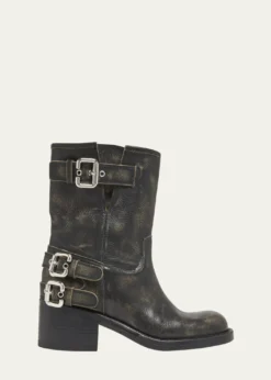 ChloeDakota Burnished Leather Moto Ankle Boots