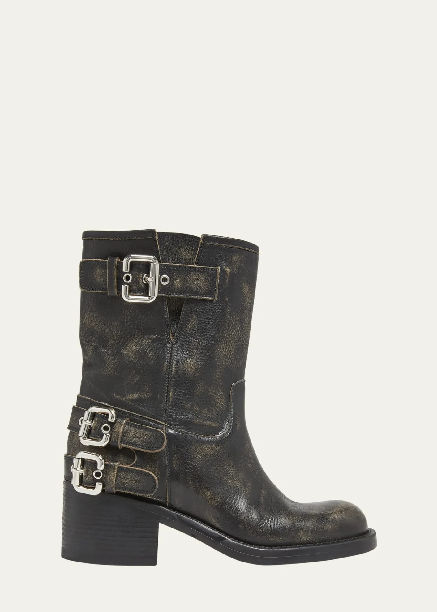 ChloeDakota Burnished Leather Moto Ankle Boots