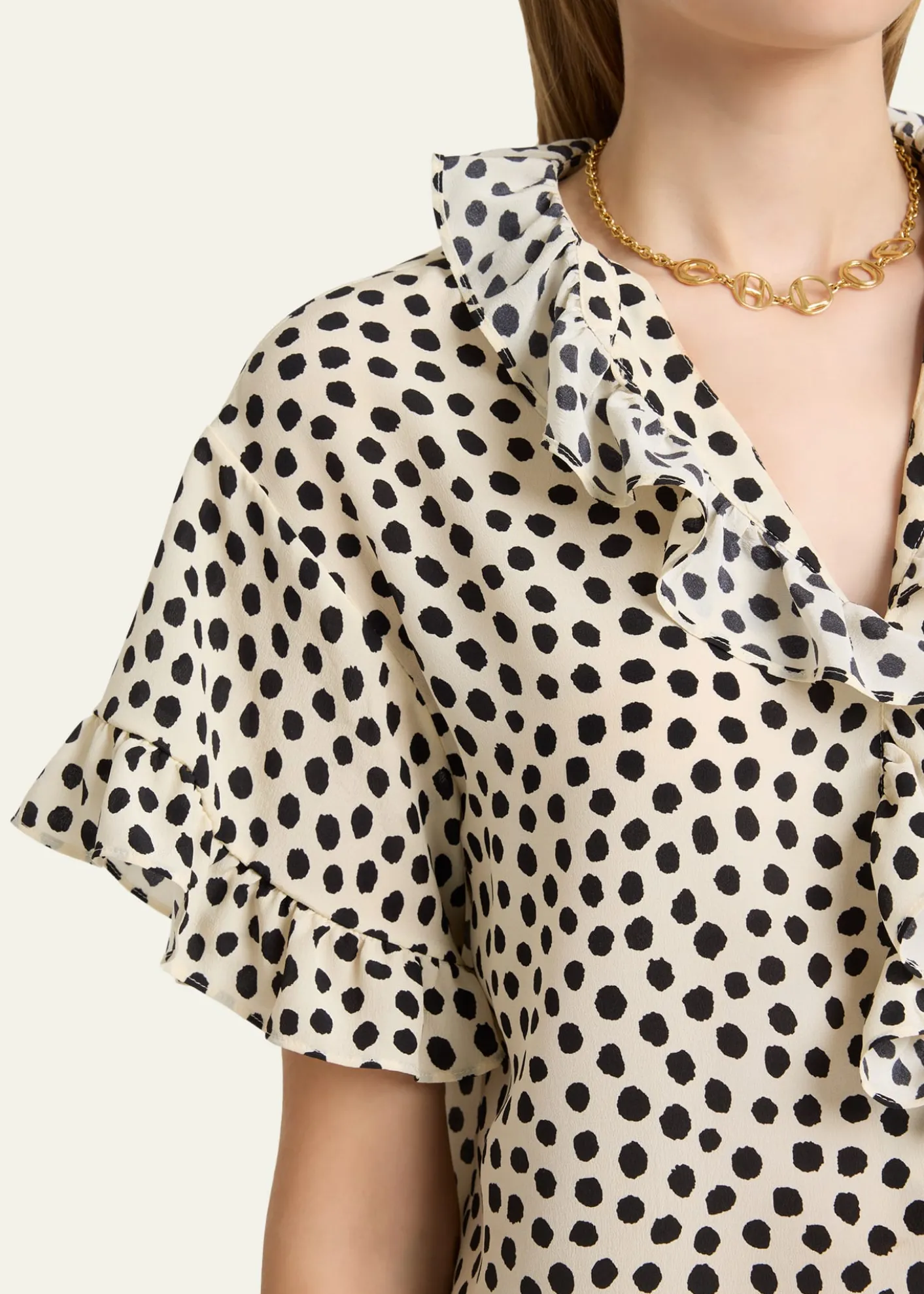 ChloeDot-Print Organic Silk Crepe De Chine Blouse