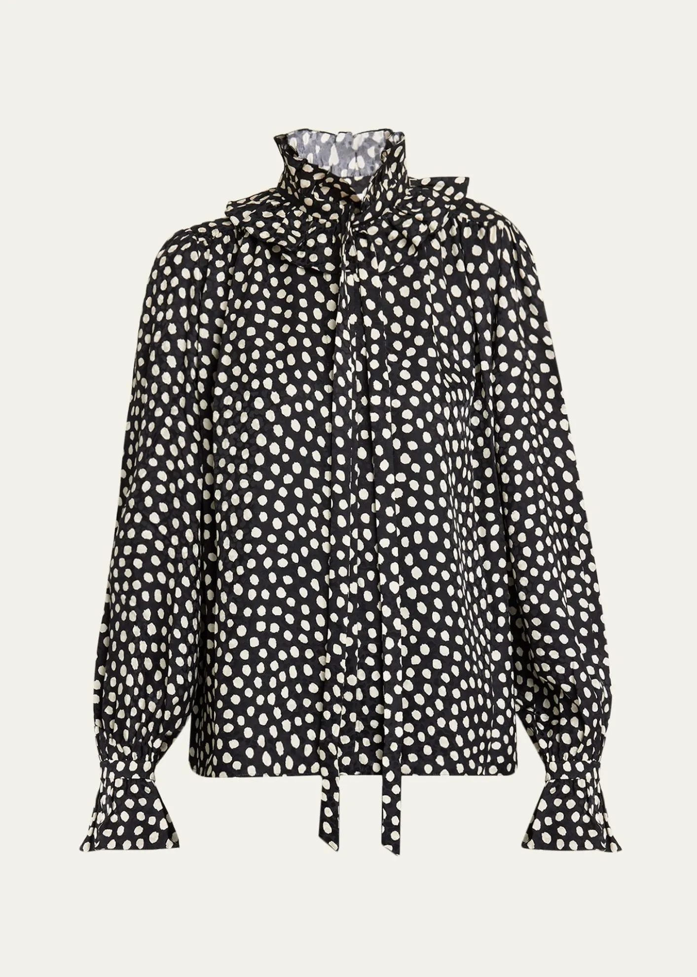 ChloeDots-Print Silk Jacquard Ruffle Blouse