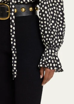 ChloeDots-Print Silk Jacquard Ruffle Blouse