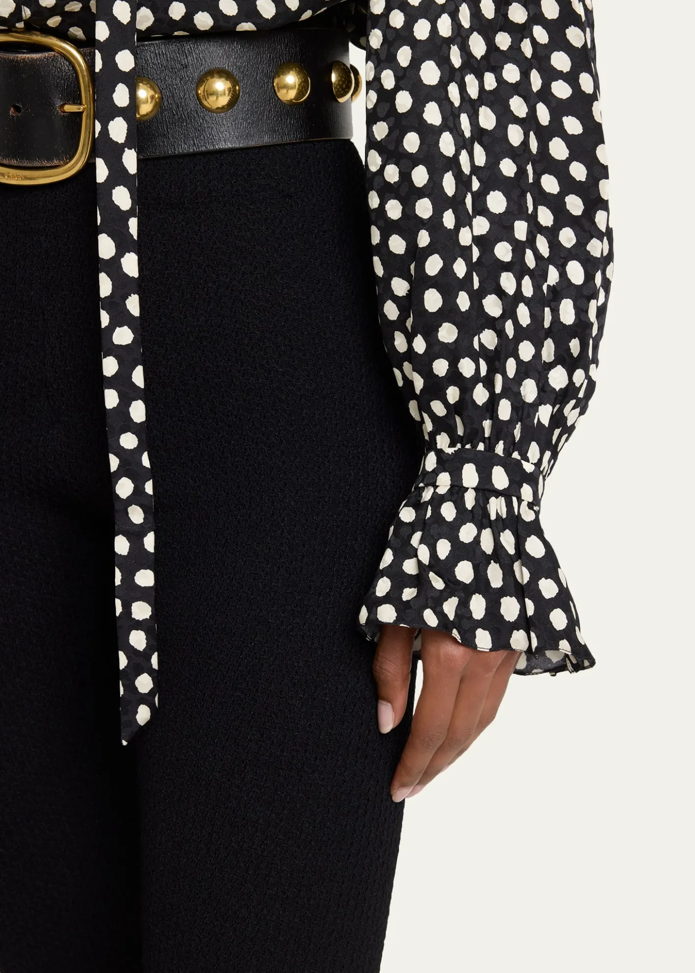 ChloeDots-Print Silk Jacquard Ruffle Blouse