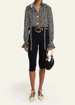 ChloeDots-Print Silk Jacquard Ruffle Blouse