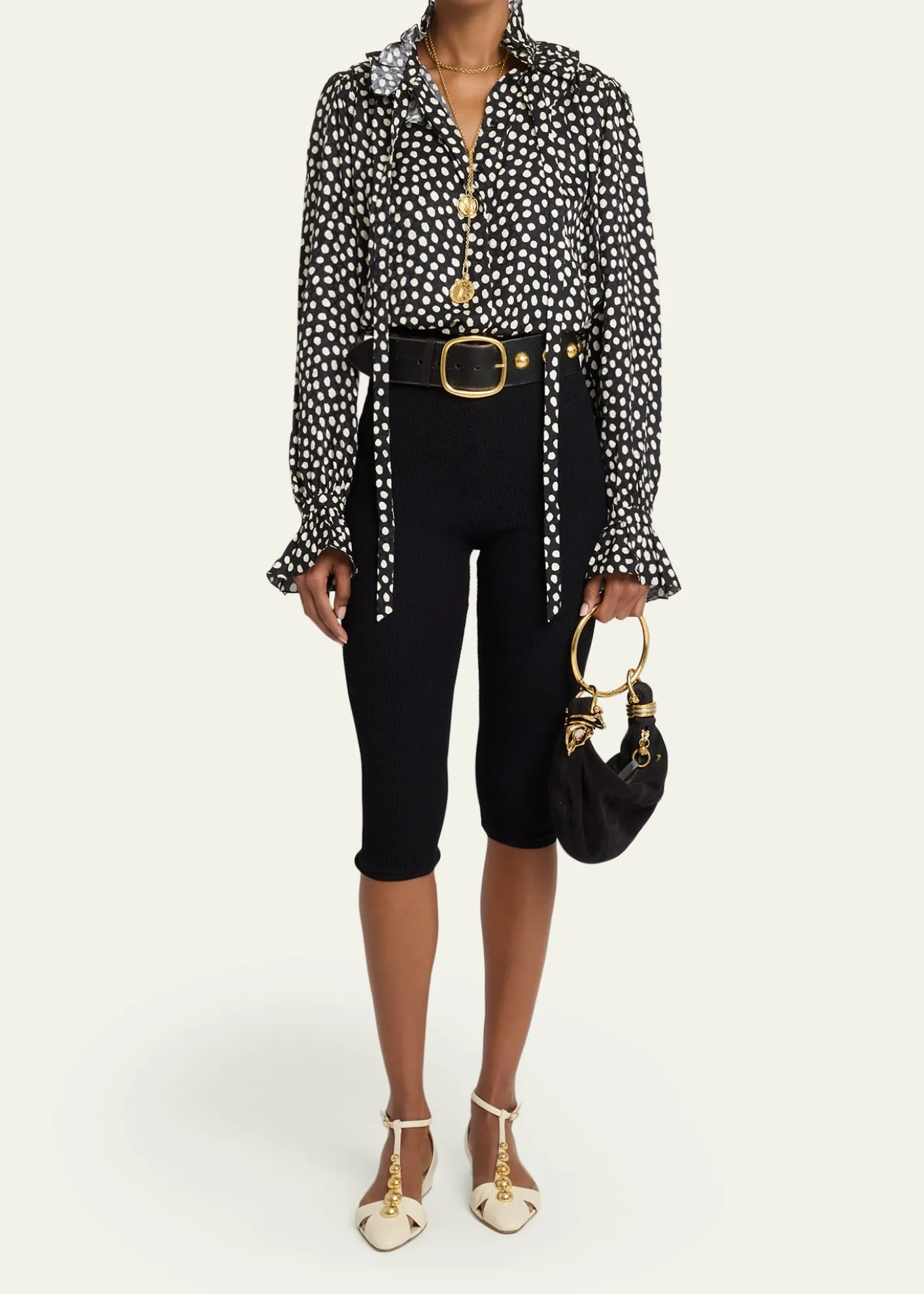 ChloeDots-Print Silk Jacquard Ruffle Blouse