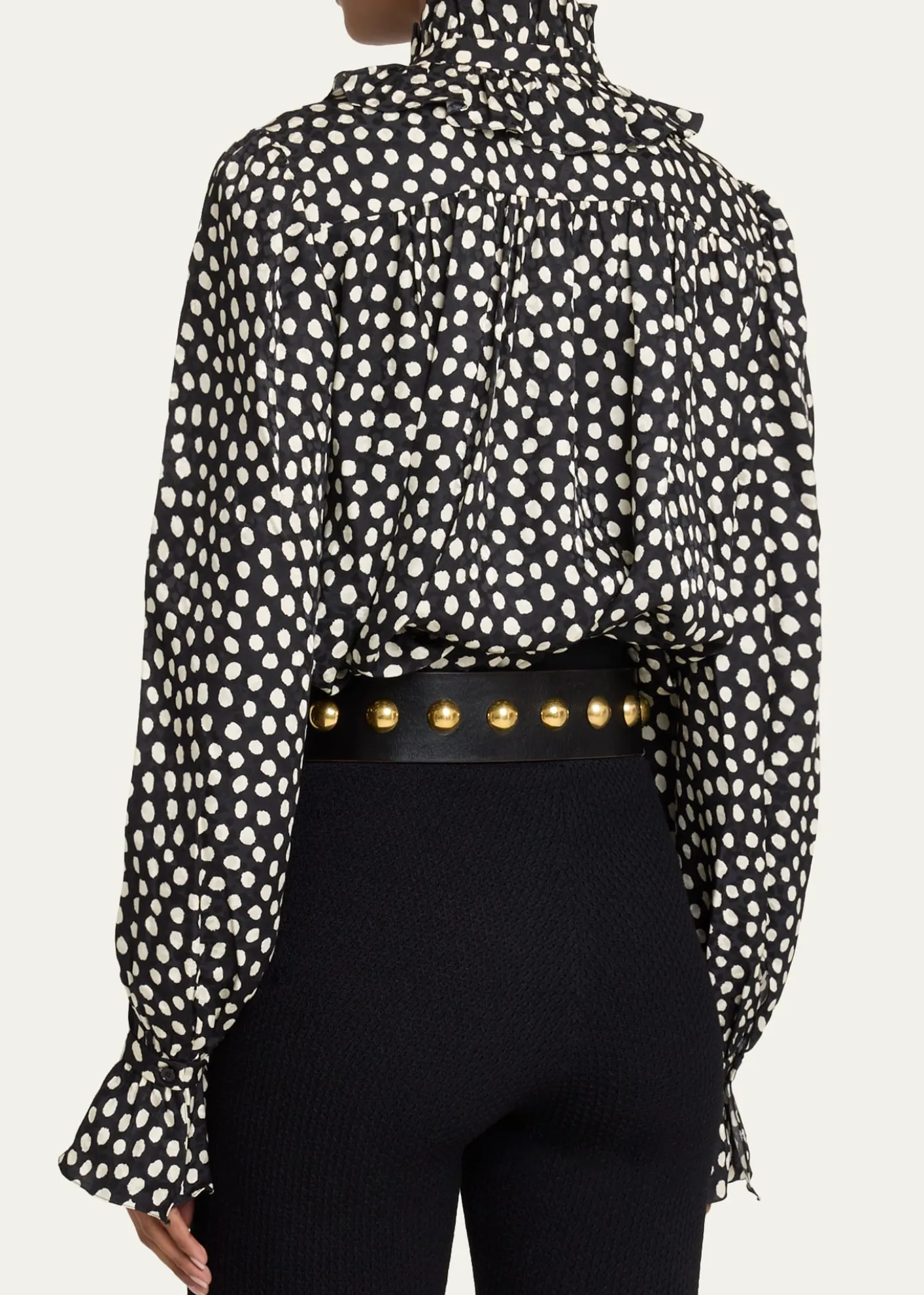 ChloeDots-Print Silk Jacquard Ruffle Blouse
