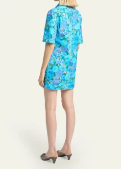 ChloeFloral Cotton Twill Short-Sleeve Mini Shirtdress