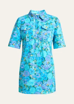 ChloeFloral Cotton Twill Short-Sleeve Mini Shirtdress