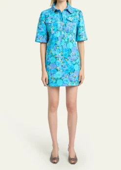 ChloeFloral Cotton Twill Short-Sleeve Mini Shirtdress