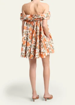 ChloeFloral Pleated Off-The-Shoulder Mini Babydoll Dress