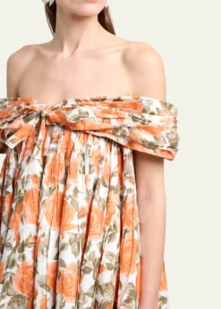 ChloeFloral Pleated Off-The-Shoulder Mini Babydoll Dress