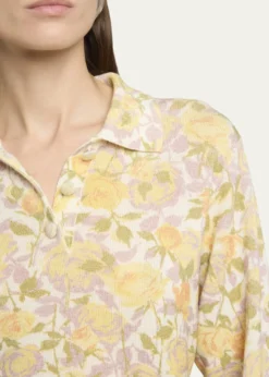 ChloeFloral-Print Wool Knit Polo Sweater