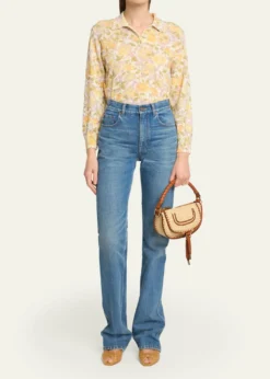 ChloeFloral-Print Wool Knit Polo Sweater