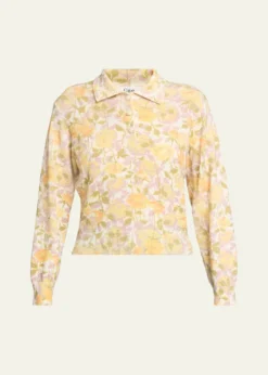 ChloeFloral-Print Wool Knit Polo Sweater