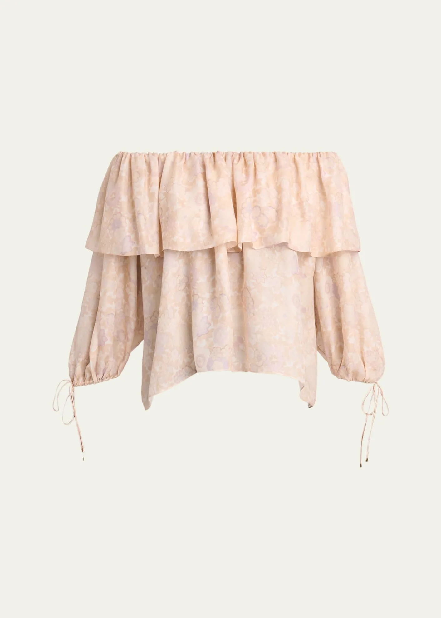 ChloeFlower Print Off-The-Shoulder Silk Top