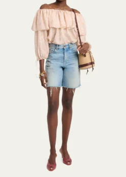 ChloeFlower Print Off-The-Shoulder Silk Top
