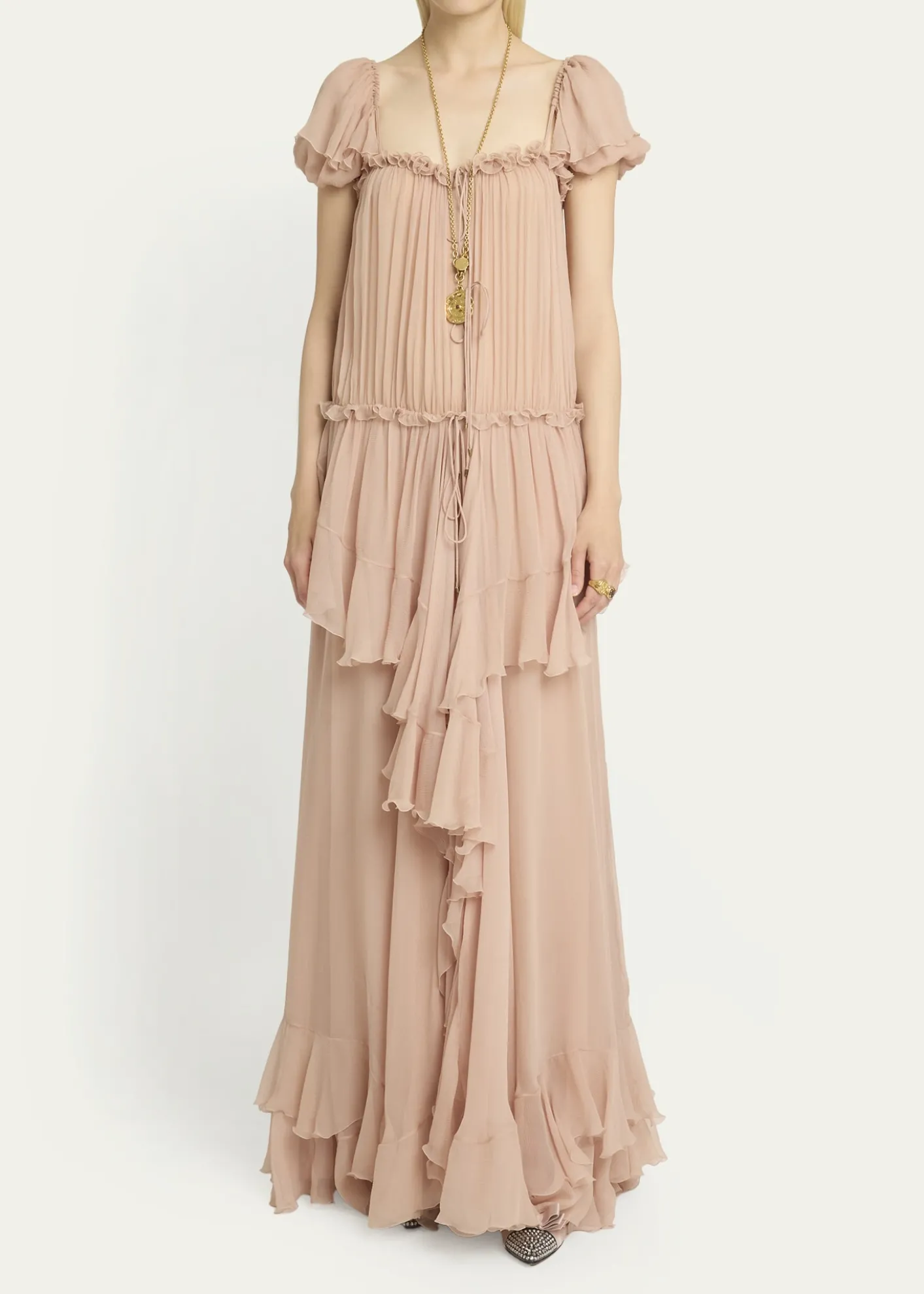 ChloeGathered Ruffle Organic Silk Mousseline Gown