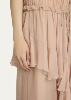 ChloeGathered Ruffle Organic Silk Mousseline Gown