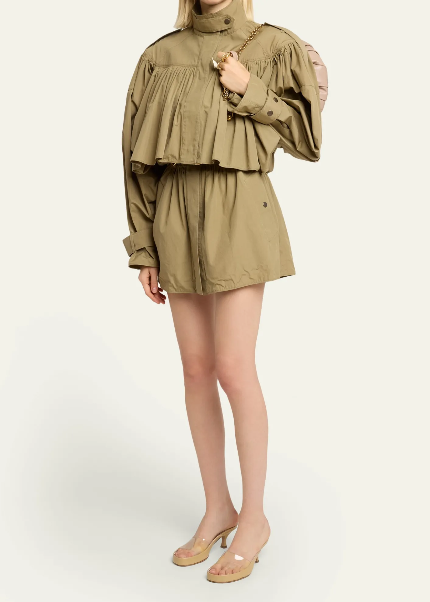 ChloeGathered Ruffle Short Trench Coat