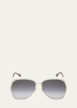 ChloeGolden Tortoiseshell Metal Aviator Sunglasses