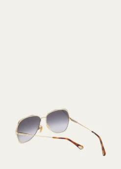 ChloeGolden Tortoiseshell Metal Aviator Sunglasses