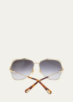 ChloeGolden Tortoiseshell Metal Aviator Sunglasses